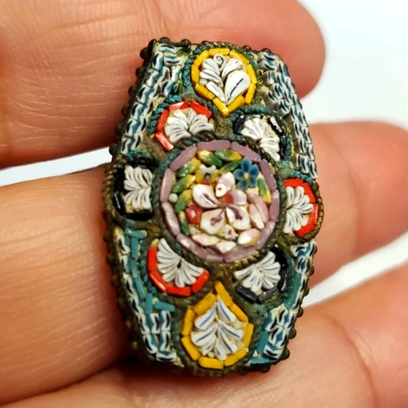 Millefiori Vintage Micro Mosaic Brooch Made In Italy Mid Century Floral Signed